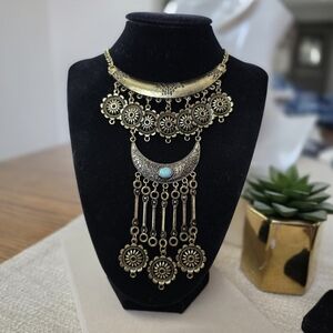 Boho Antique Gold Multi Tier Ethnic Necklace